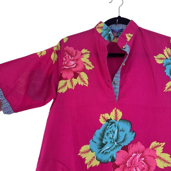 Lisa Corti Women's Red Floral Button Front 3/4 Button Maxi Dress Size M - Picture 3 of 10